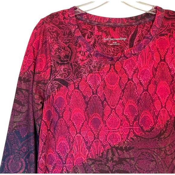 Soft Surroundings Ombre Soft Tunic Womens Small Burgundy Pink Mixed Print Top - Picture 2 of 7